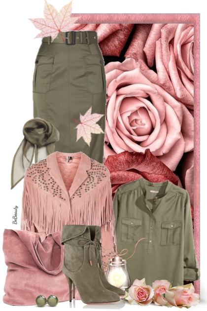 nr 3801 - Dusty rose & olive green- コーディネート