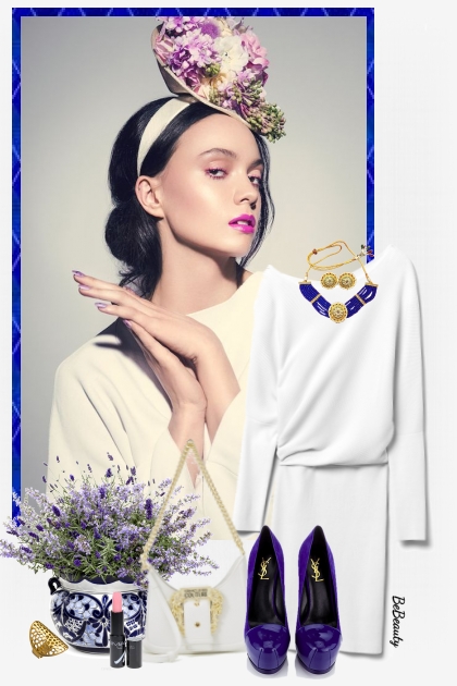 nr 4565 - Minimalist white dress- Fashion set