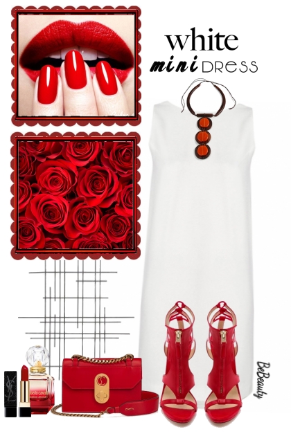nr 4583 - White mini dress- Modna kombinacija