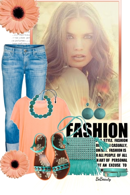 nr 4670 - Turquoise & peach- combinação de moda