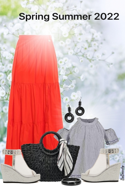 nr 4690 - Red maxi skirt- Modekombination