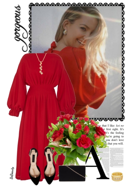 nr 5315 - Red dress- Modna kombinacija