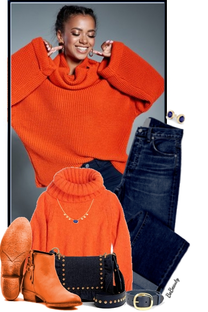 nr 5420 - Orange turtleneck- Combinazione di moda