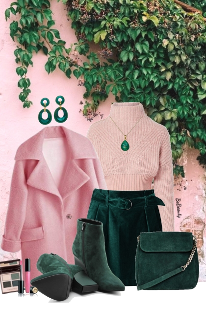 nr 5514 - Bottle green and light pink- Fashion set