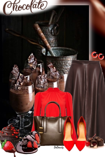 nr 5643 - Chocolate brown and red- Fashion set