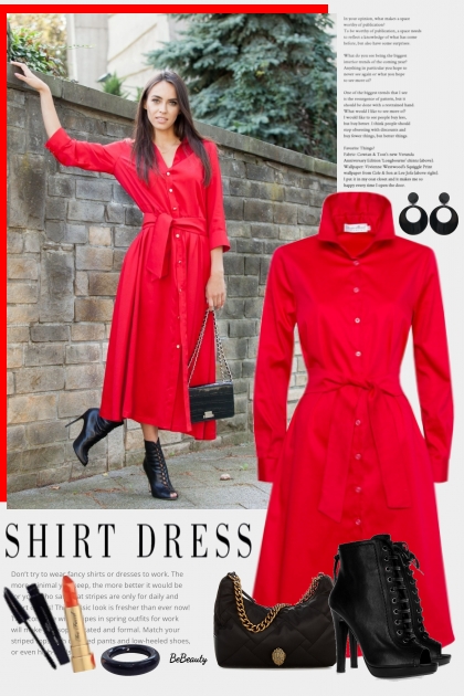 nr 5673 - Red shirt dress- Combinaciónde moda
