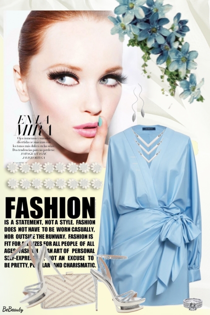 nr 5753 - Blue silk dress- Modna kombinacija