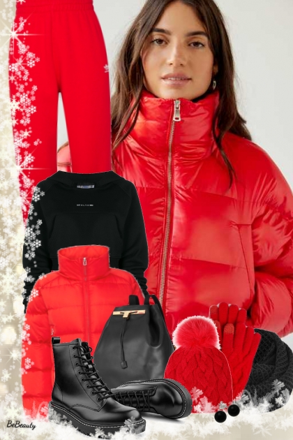 nr 5967 - Red puffer jacket- combinação de moda