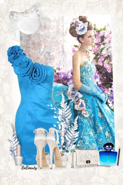 nr 6057 - Blue one shoulder dress- Modna kombinacija