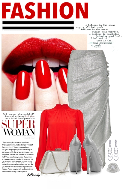 nr 6173 - Silver & red- combinação de moda