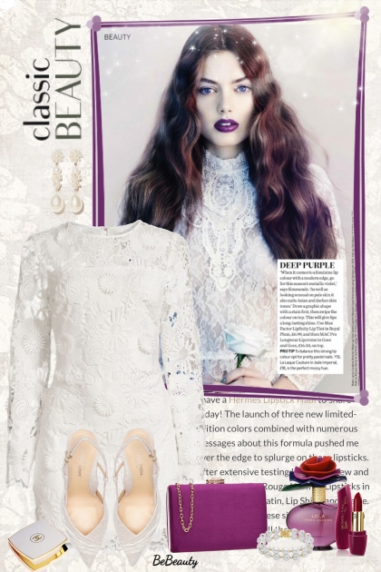 nr 6406 - White lace dress- Modna kombinacija