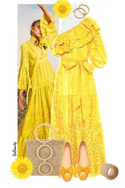nr 6690 - Yellow eyelet dress- Combinazione di moda