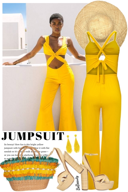 nr 6929 - Yellow jumpsuit- Modna kombinacija