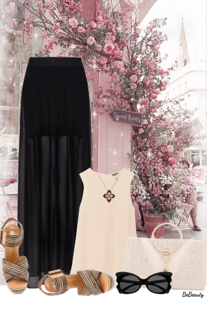 nr 7069 - Black maxi skirt- combinação de moda