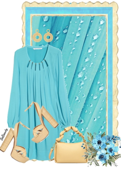 nr 7073 - Aqua blue dress- Combinazione di moda