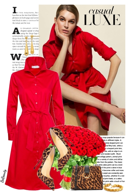 nr 7099 - Red shirt dress- Combinaciónde moda
