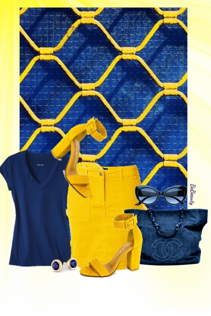 nr 7247 - Navy blue & yellow- combinação de moda