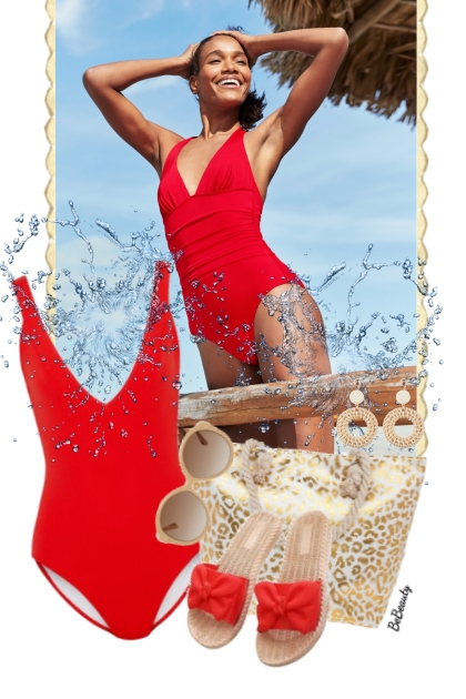 nr 7271 - Red swimsuit- Combinazione di moda