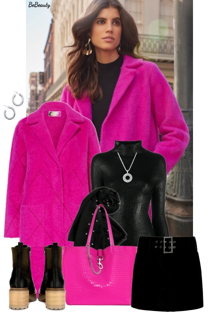 nr 7945 - Hot pink & black- Modna kombinacija