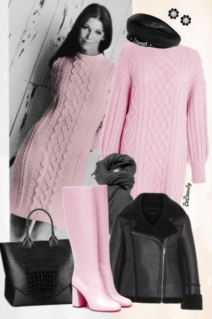nr 8071 - Light pink knitted dress- Fashion set