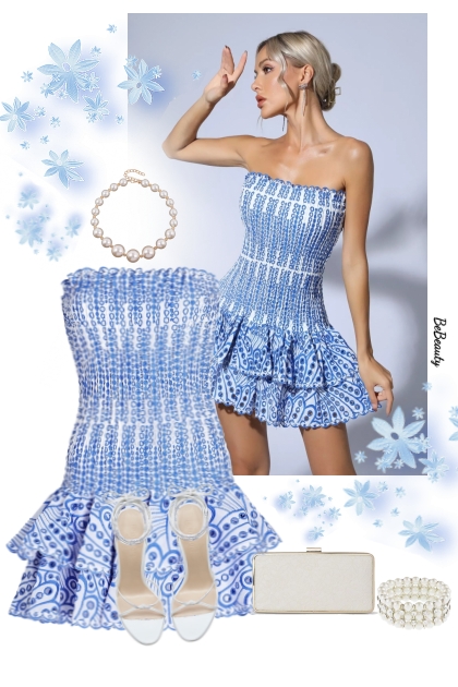 nr 8814 -  Blue mini dress- Модное сочетание