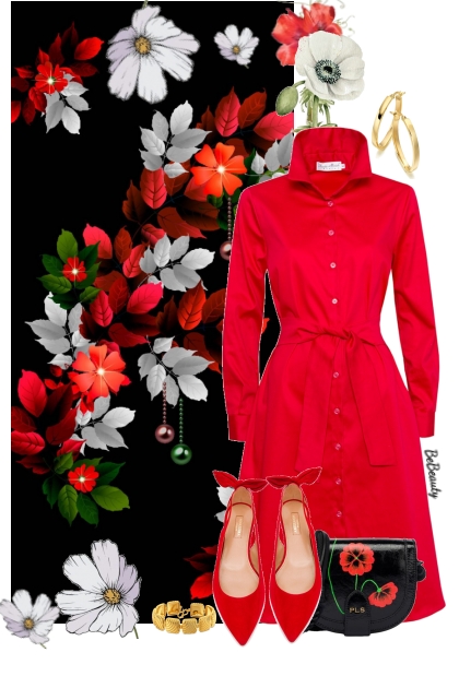 nr 9057 - Red shirt dress- Modekombination