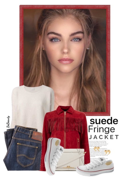 nr 9245 - Suede fringe jacket- combinação de moda