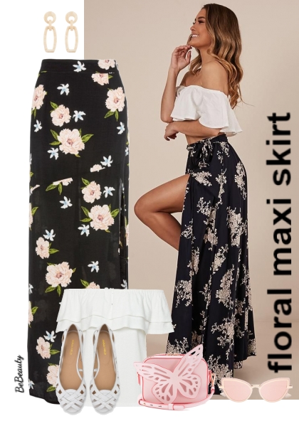 nr 9273 - Floral maxi skirt- Modna kombinacija