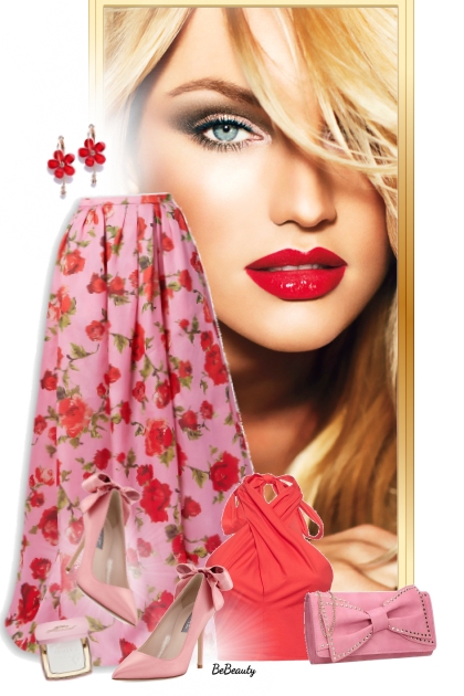 nr 9280 - Floral skirt- Modna kombinacija