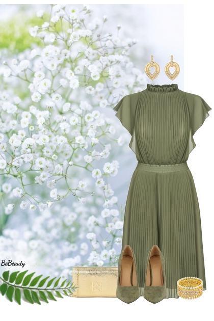 nr 9334 - Olive green dress- Modna kombinacija