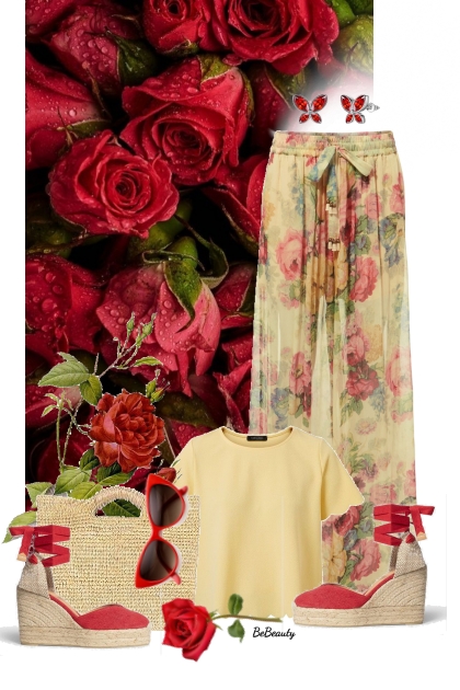 nr 9409 - Floral pants- Modna kombinacija