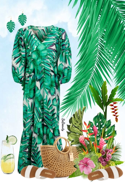 nr 9468 - Palm leaves printed dress- 搭配