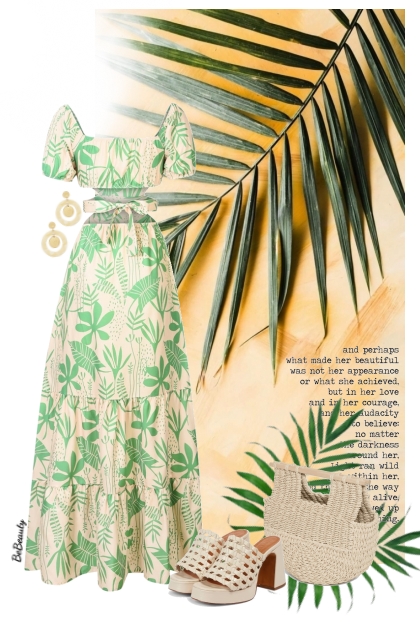 nr 9872 - Green leaves print- combinação de moda