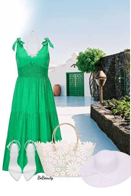 nr 9906 - Summer in white & green- Combinazione di moda