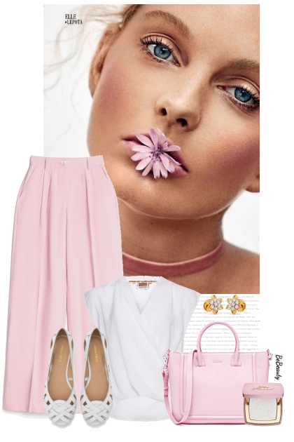 nr 9948 - Soft pink & white- Modna kombinacija