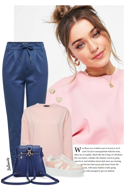 nr 10001 - Light pink & navy blue- Combinaciónde moda