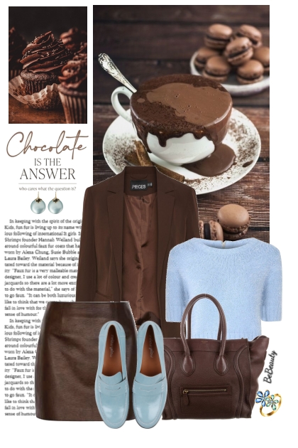 nr 10151 - Chocolate brown & light blue- Combinazione di moda