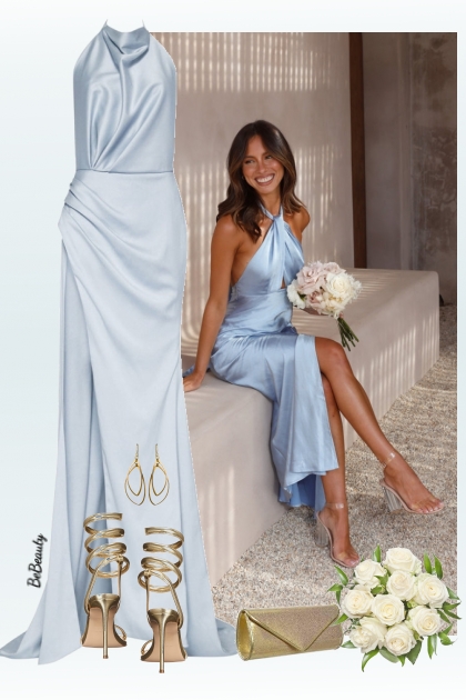 nr 10255 - Blue satin dress- Modna kombinacija