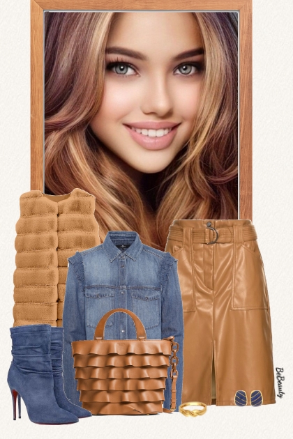 nr 10578 - Denim-leather-fur- Combinazione di moda