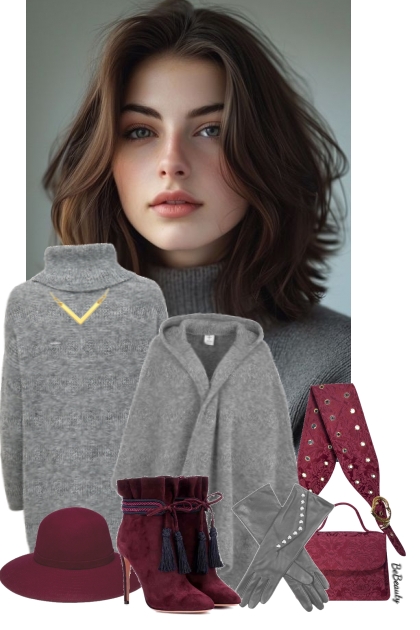 nr 10676 - Burgundy & grey- Fashion set