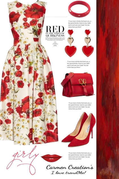 Jjourni's Floral Red Flower Sundress Outfit- combinação de moda