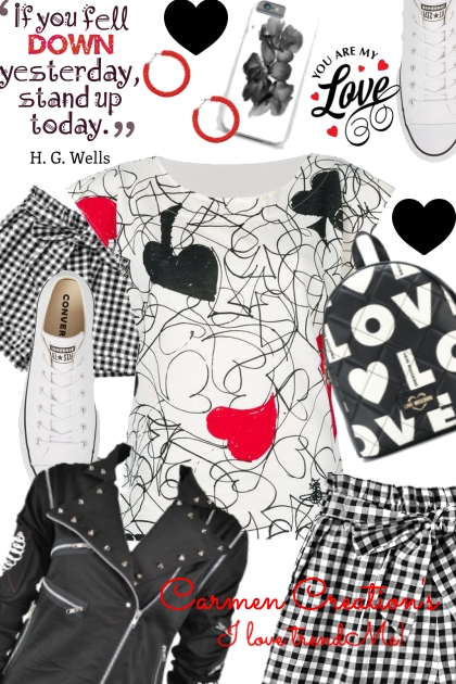 Journi's Black, Red And White Collage Outfit