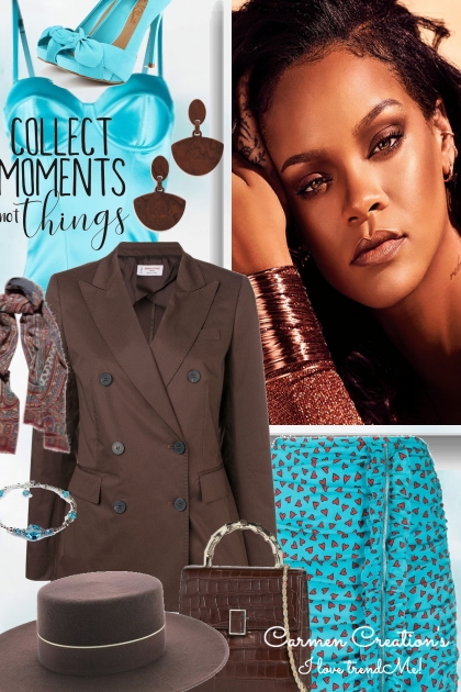 Journi Dark Chocolate And Hot Aqua Outfit- Combinazione di moda