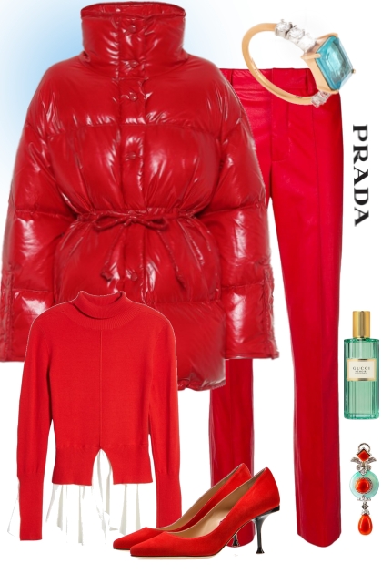 All red with touches of blue sky.- Fashion set