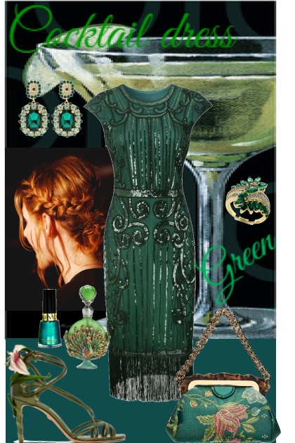 Green cocktail dress- Modna kombinacija