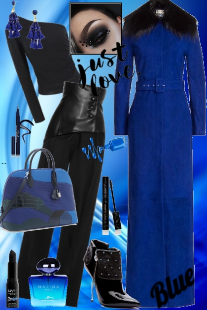 Blue long coat- Modna kombinacija