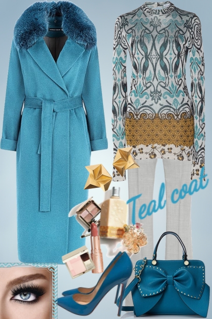 Teal coat- combinação de moda