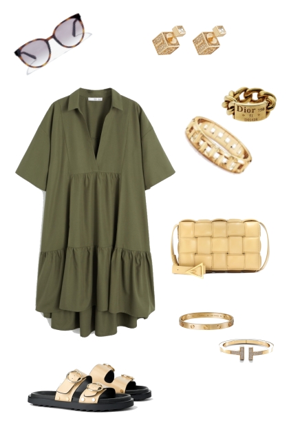 С зелёным платьем - combinação de moda