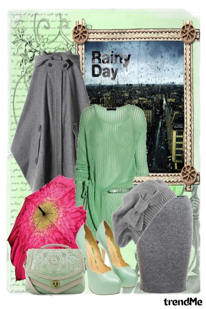 Rainy day in mint green :):)- Combinazione di moda