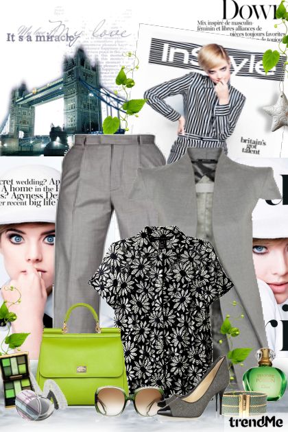 Gray fashion with bit of green- Modna kombinacija